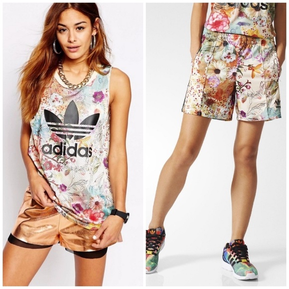 adidas Tops - 2PC💖Rare Adidas Muscle Floral Tank Shorts Set M